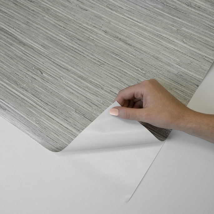 Stacy Garcia Home Peel &amp; Stick Saybrook Faux Rushcloth Cove Grey &amp; Metallic Silver Wallpaper image 5 of 5