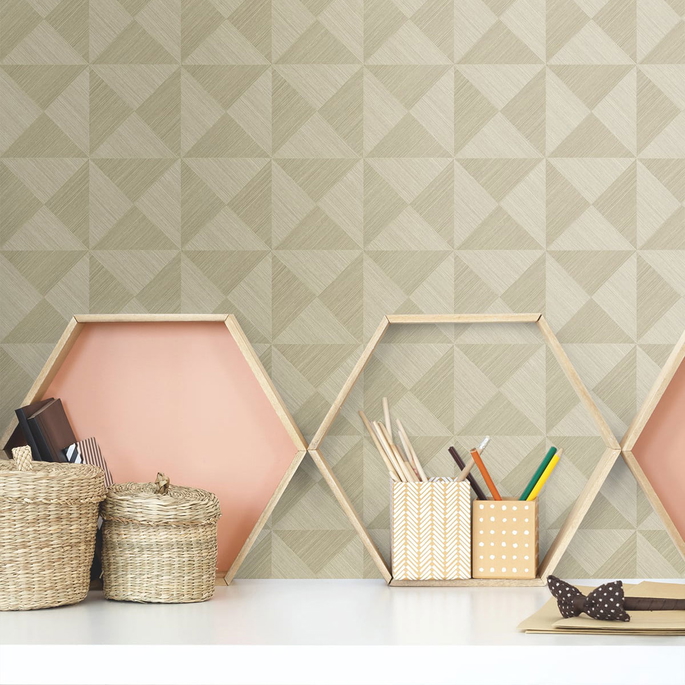 Stacy Garcia Home Peel &amp; Stick Geo Inlay Khaki Wallpaper image 3 of 4