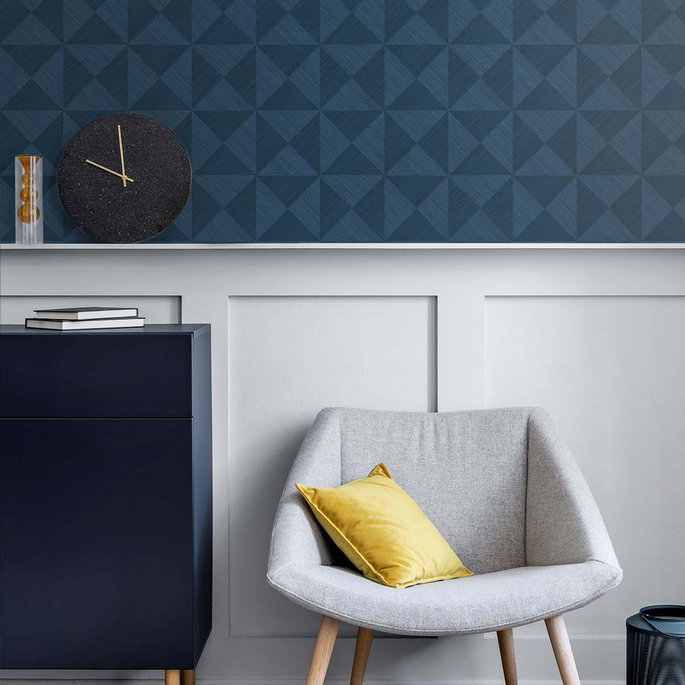 Stacy Garcia Home Peel &amp; Stick Geo Inlay Denim Blue Wallpaper image 3 of 4