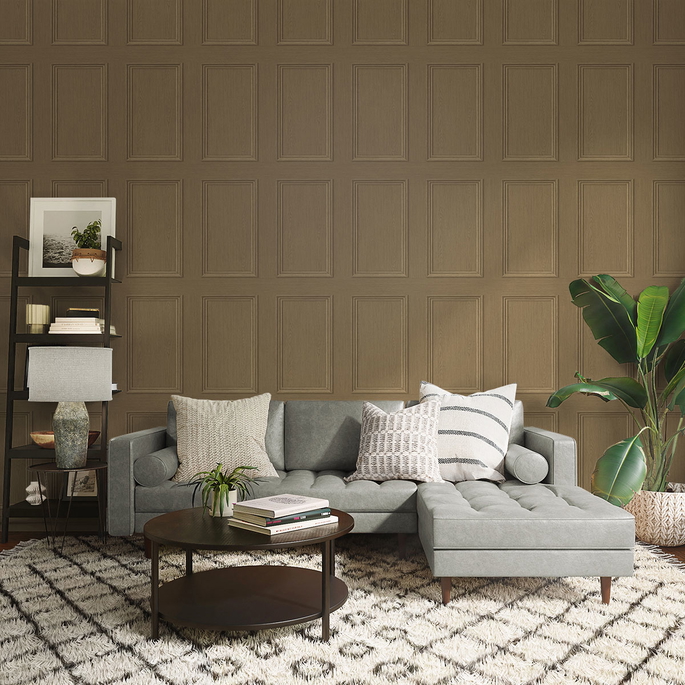 Stacy Garcia Home Peel &amp; Stick Faux Wood Panel Honey Brown Wallpaper image 4 of 4