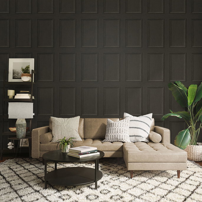 Stacy Garcia Home Peel &amp; Stick Faux Wood Panel Charcoal Wallpaper image 4 of 4