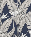 Stacy Garcia Home Peel & Stick Birds of Paradise Navy Blue & Metallic Pewter Wallpaper
