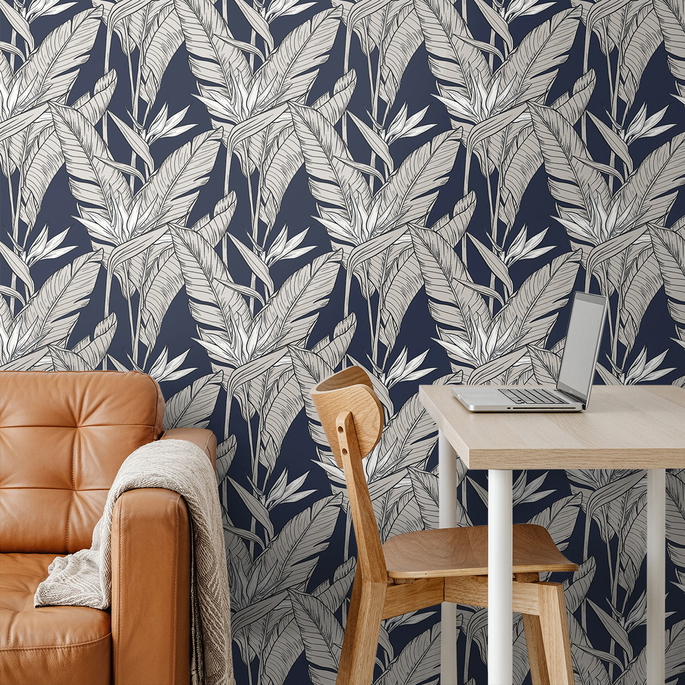 Stacy Garcia Home Peel &amp; Stick Birds of Paradise Navy Blue &amp; Metallic Pewter Wallpaper image 3 of 4