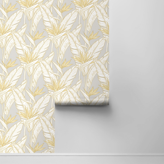 Stacy Garcia Home Peel &amp; Stick Birds of Paradise Grey &amp; Metallic Gold Wallpaper image 2 of 4