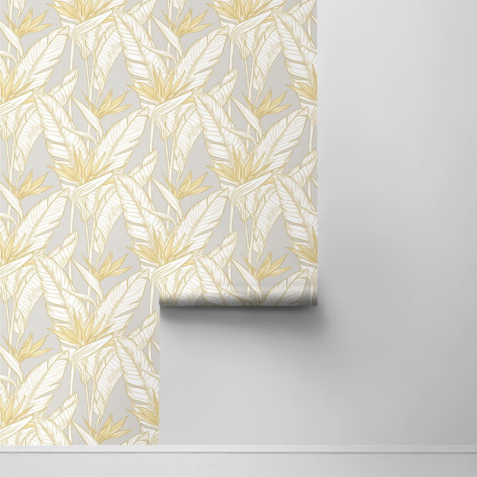 Stacy Garcia Home Peel &amp; Stick Birds of Paradise Grey &amp; Metallic Gold Wallpaper image 2 of 4