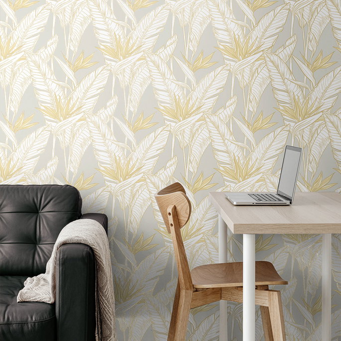Stacy Garcia Home Peel &amp; Stick Birds of Paradise Grey &amp; Metallic Gold Wallpaper image 3 of 4