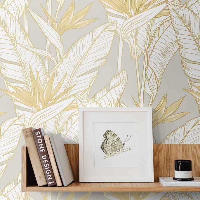 Stacy Garcia Home Peel &amp; Stick Birds of Paradise Grey &amp; Metallic Gold Wallpaper image 4 of 4