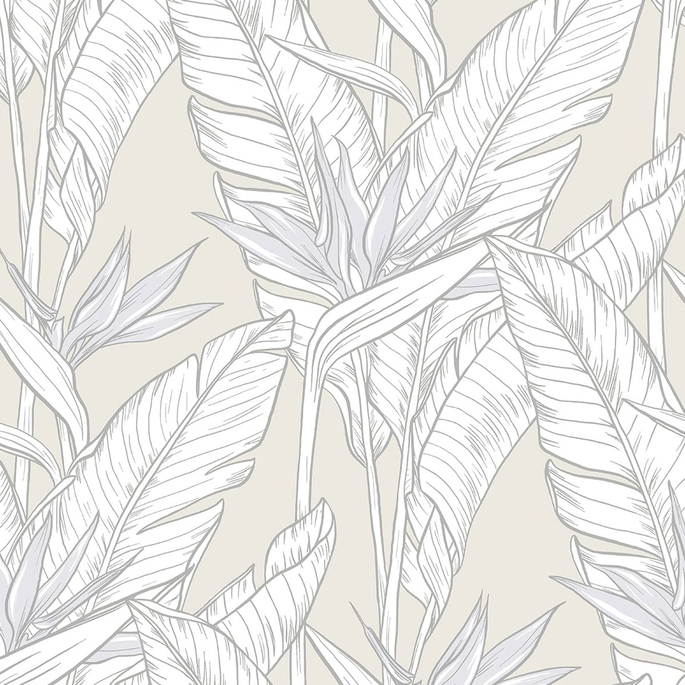 Stacy Garcia Home Peel &amp; Stick Birds of Paradise Pearl Grey &amp; Metallic Silver Wallpaper image 1 of 4