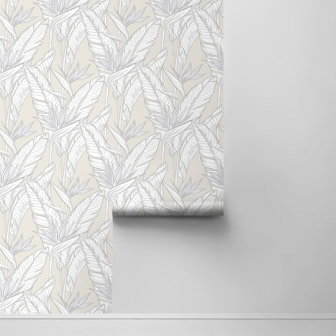 Stacy Garcia Home Peel &amp; Stick Birds of Paradise Pearl Grey &amp; Metallic Silver Wallpaper image 2 of 4