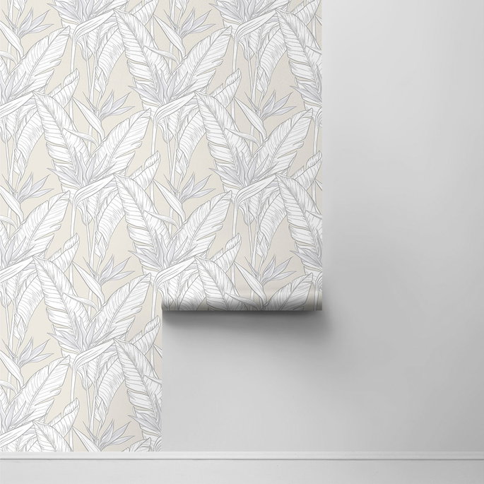 Stacy Garcia Home Peel &amp; Stick Birds of Paradise Pearl Grey &amp; Metallic Silver Wallpaper image 2 of 4