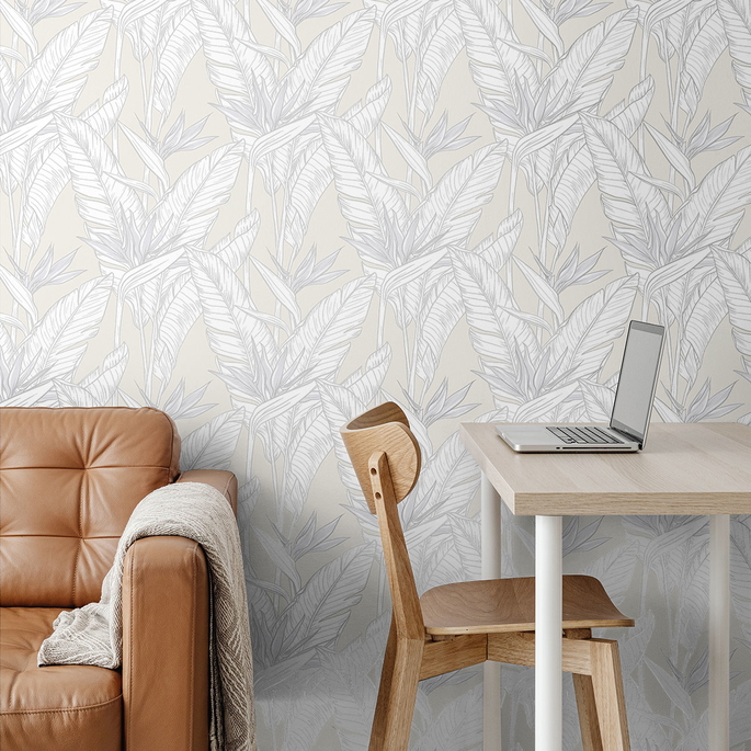 Stacy Garcia Home Peel &amp; Stick Birds of Paradise Pearl Grey &amp; Metallic Silver Wallpaper image 3 of 4