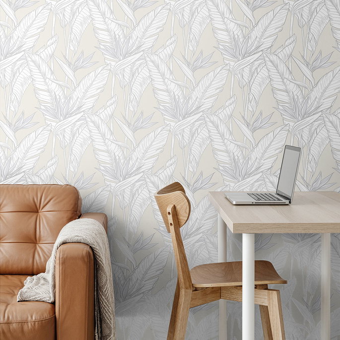 Stacy Garcia Home Peel &amp; Stick Birds of Paradise Pearl Grey &amp; Metallic Silver Wallpaper image 3 of 4