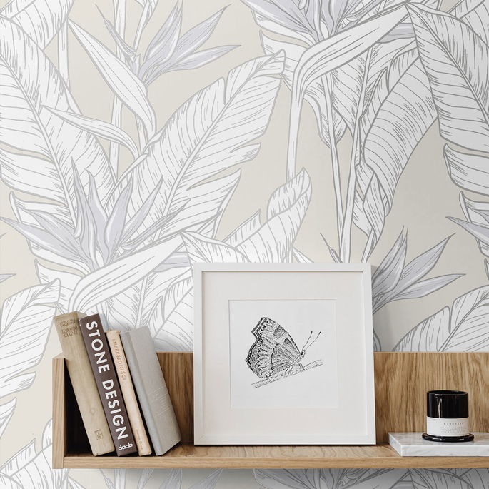 Stacy Garcia Home Peel &amp; Stick Birds of Paradise Pearl Grey &amp; Metallic Silver Wallpaper image 4 of 4