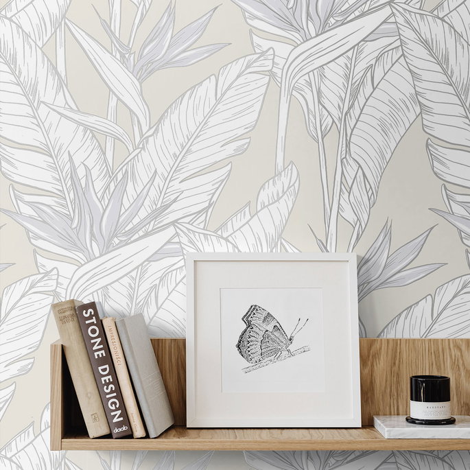 Stacy Garcia Home Peel &amp; Stick Birds of Paradise Pearl Grey &amp; Metallic Silver Wallpaper image 4 of 4