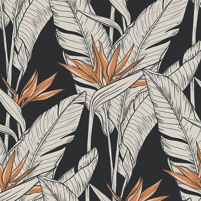 Stacy Garcia Home Peel &amp; Stick Birds of Paradise Onyx &amp; Metallic Copper Wallpaper image 1 of 4