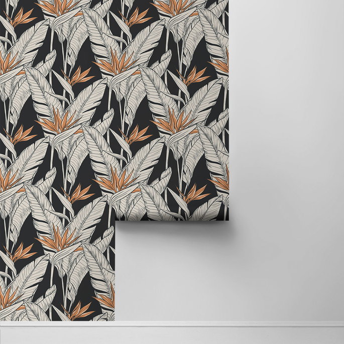 Stacy Garcia Home Peel &amp; Stick Birds of Paradise Onyx &amp; Metallic Copper Wallpaper image 2 of 4