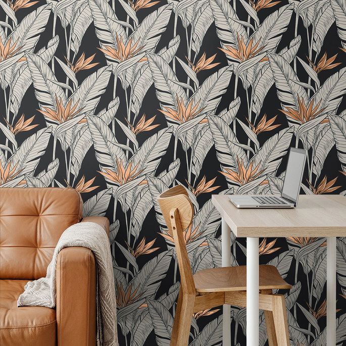 Stacy Garcia Home Peel &amp; Stick Birds of Paradise Onyx &amp; Metallic Copper Wallpaper image 3 of 4