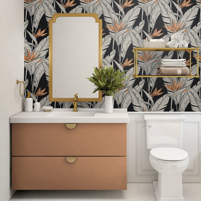 Stacy Garcia Home Peel &amp; Stick Birds of Paradise Onyx &amp; Metallic Copper Wallpaper image 4 of 4
