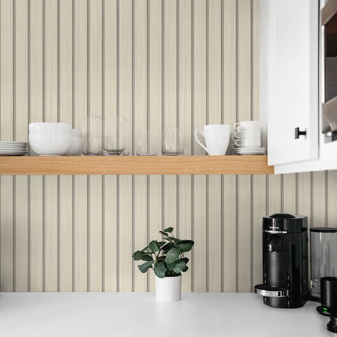 Stacy Garcia Home Peel &amp; Stick Faux Wooden Slats Neutral Wallpaper image 3 of 4