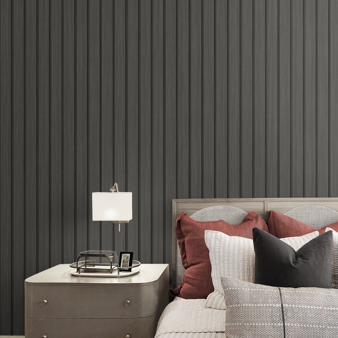 Stacy Garcia Home Peel &amp; Stick Faux Wooden Slats Charcoal Wallpaper image 4 of 4