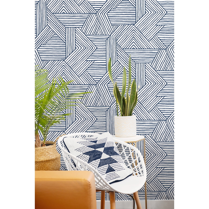 Stacy Garcia Home Peel &amp; Stick Etched Geometric Navy Blue Wallpaper image 3 of 5