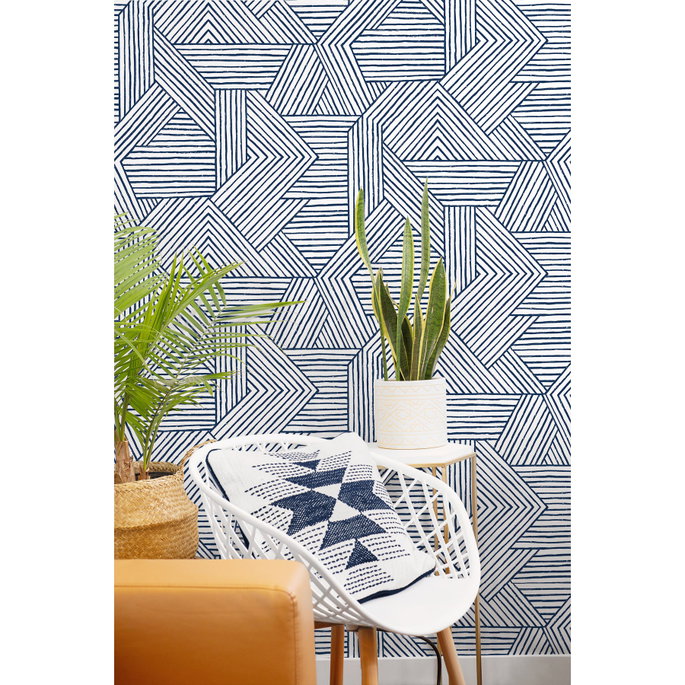 Stacy Garcia Home Peel &amp; Stick Etched Geometric Navy Blue Wallpaper image 3 of 5