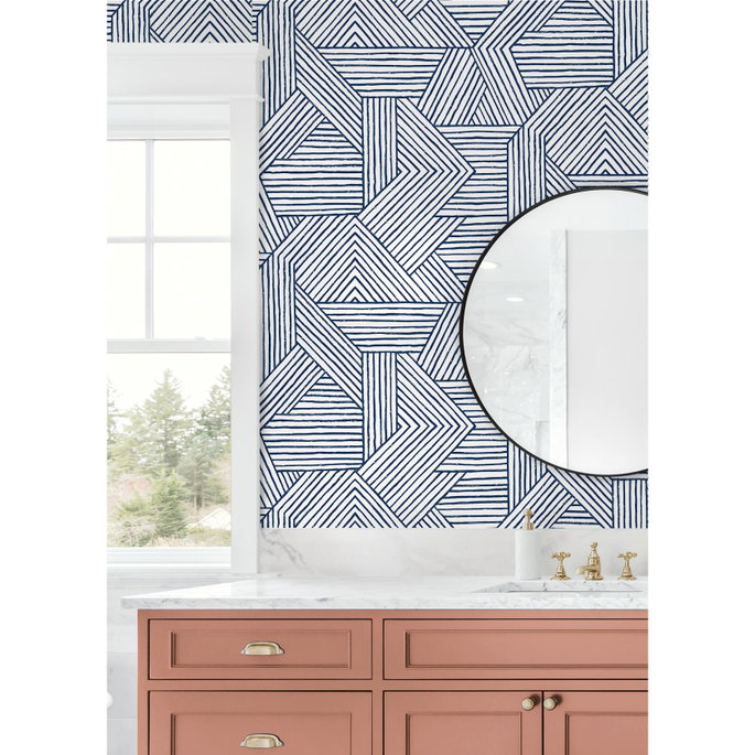 Stacy Garcia Home Peel &amp; Stick Etched Geometric Navy Blue Wallpaper image 4 of 5