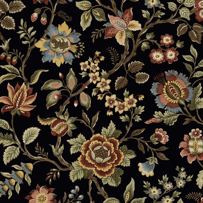Stacy Garcia Home Peel &amp; Stick Jacobean Floral Trail Ebony Wallpaper image 1 of 7