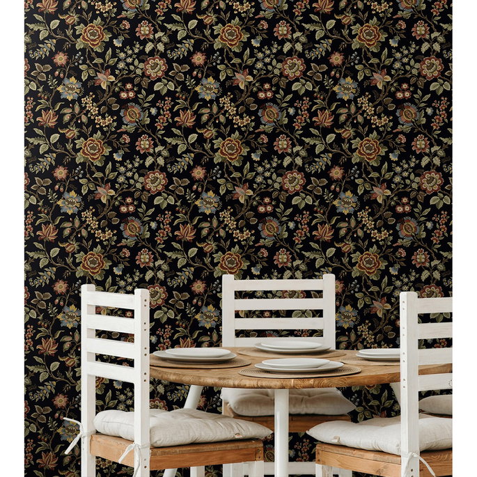 Stacy Garcia Home Peel &amp; Stick Jacobean Floral Trail Ebony Wallpaper image 2 of 7
