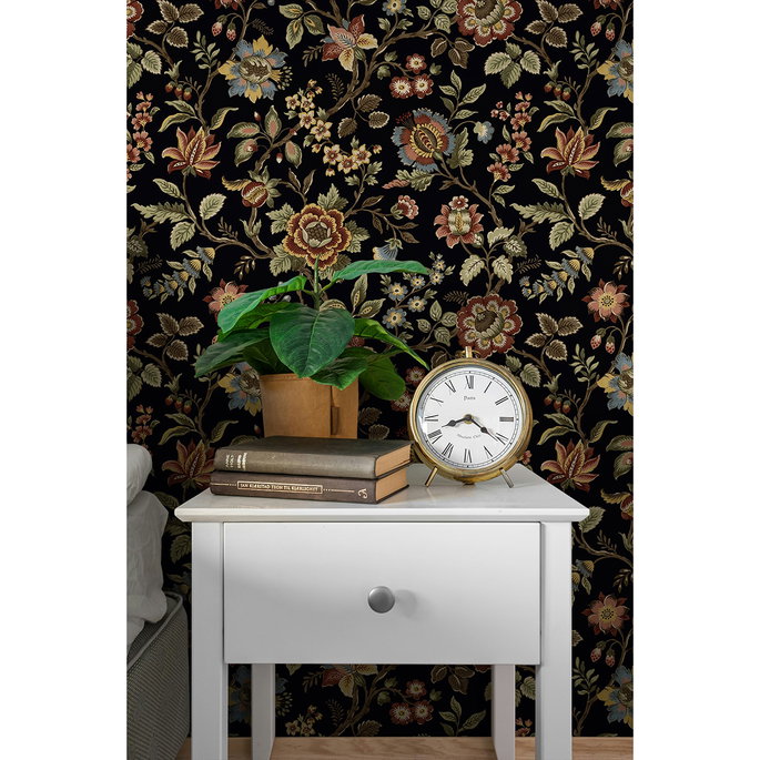 Stacy Garcia Home Peel &amp; Stick Jacobean Floral Trail Ebony Wallpaper image 4 of 7
