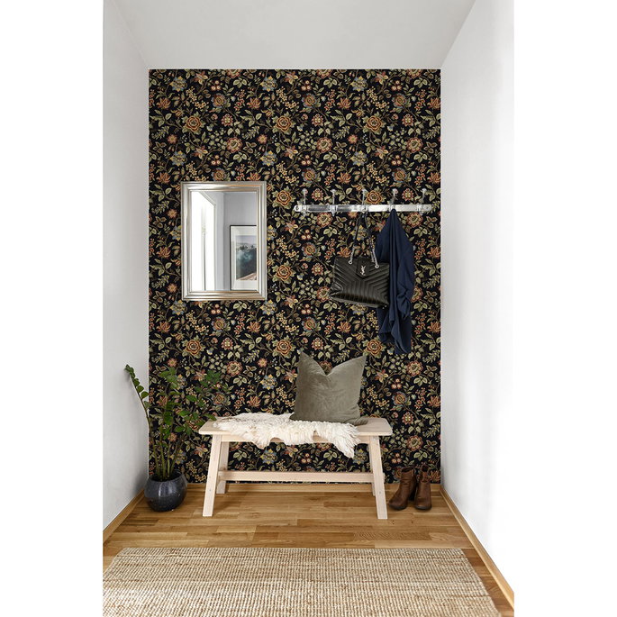 Stacy Garcia Home Peel &amp; Stick Jacobean Floral Trail Ebony Wallpaper image 5 of 7