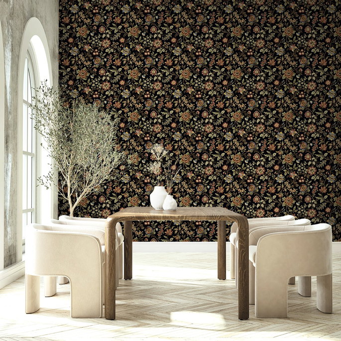 Stacy Garcia Home Peel &amp; Stick Jacobean Floral Trail Ebony Wallpaper image 6 of 7