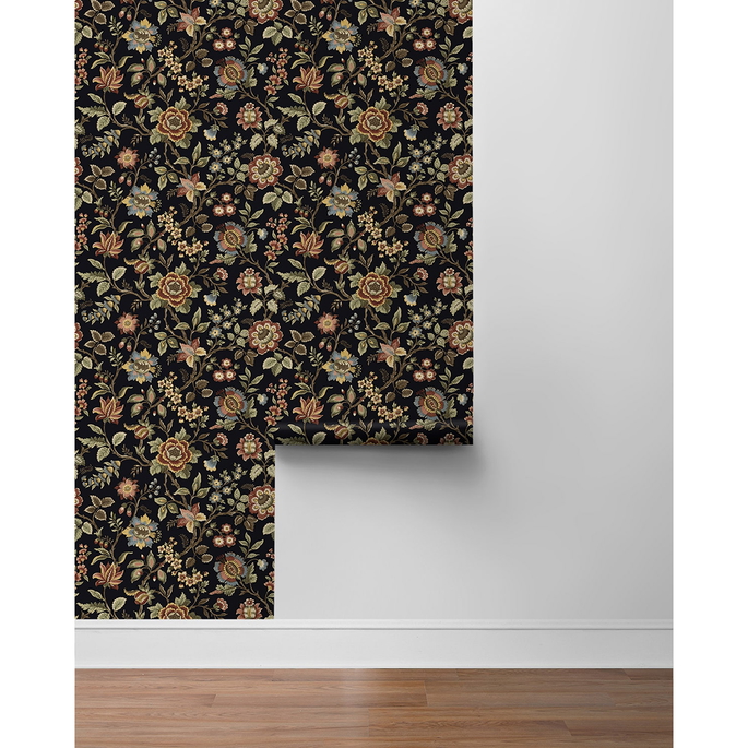 Stacy Garcia Home Peel &amp; Stick Jacobean Floral Trail Ebony Wallpaper image 7 of 7