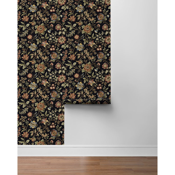 Stacy Garcia Home Peel &amp; Stick Jacobean Floral Trail Ebony Wallpaper image 7 of 7