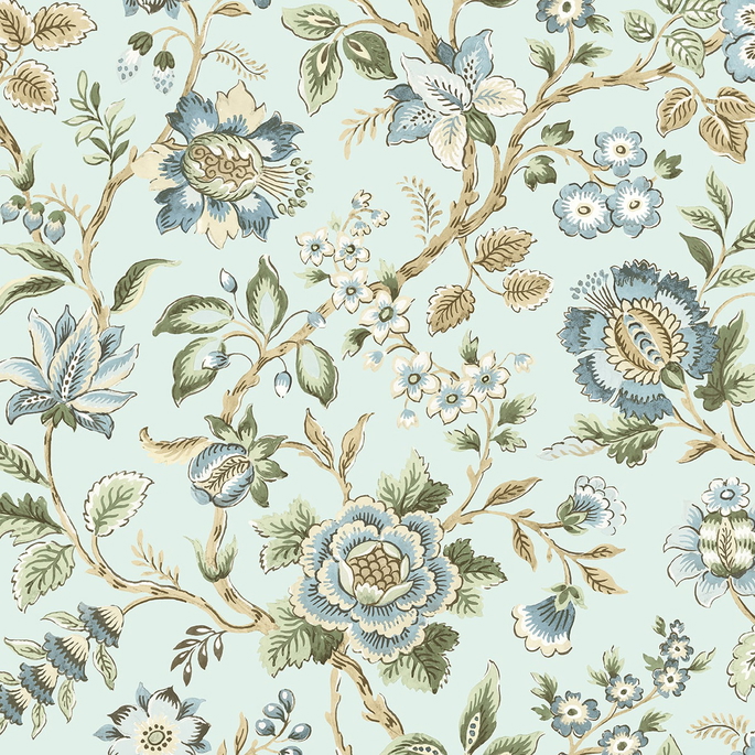 Stacy Garcia Home Peel &amp; Stick Jacobean Floral Trail Sea Mist Wallpaper image 1 of 7