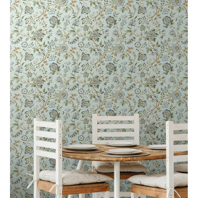 Stacy Garcia Home Peel &amp; Stick Jacobean Floral Trail Sea Mist Wallpaper image 2 of 7
