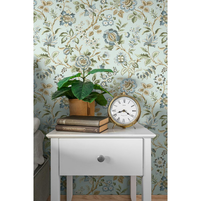 Stacy Garcia Home Peel &amp; Stick Jacobean Floral Trail Sea Mist Wallpaper image 4 of 7