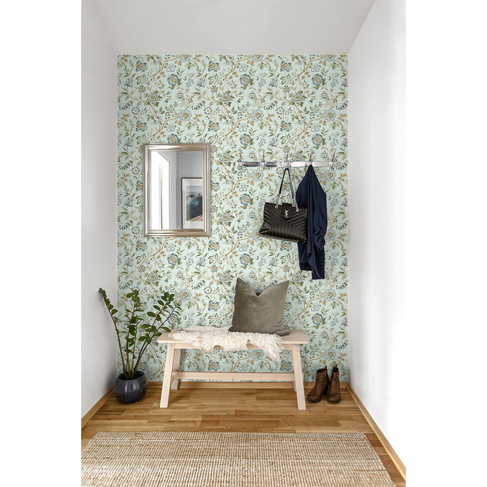 Stacy Garcia Home Peel &amp; Stick Jacobean Floral Trail Sea Mist Wallpaper image 5 of 7