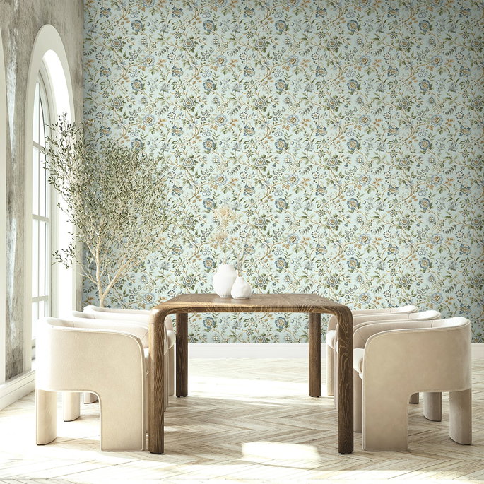 Stacy Garcia Home Peel &amp; Stick Jacobean Floral Trail Sea Mist Wallpaper image 6 of 7