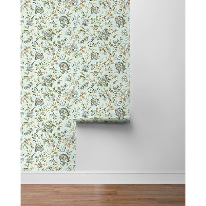 Stacy Garcia Home Peel &amp; Stick Jacobean Floral Trail Sea Mist Wallpaper image 7 of 7