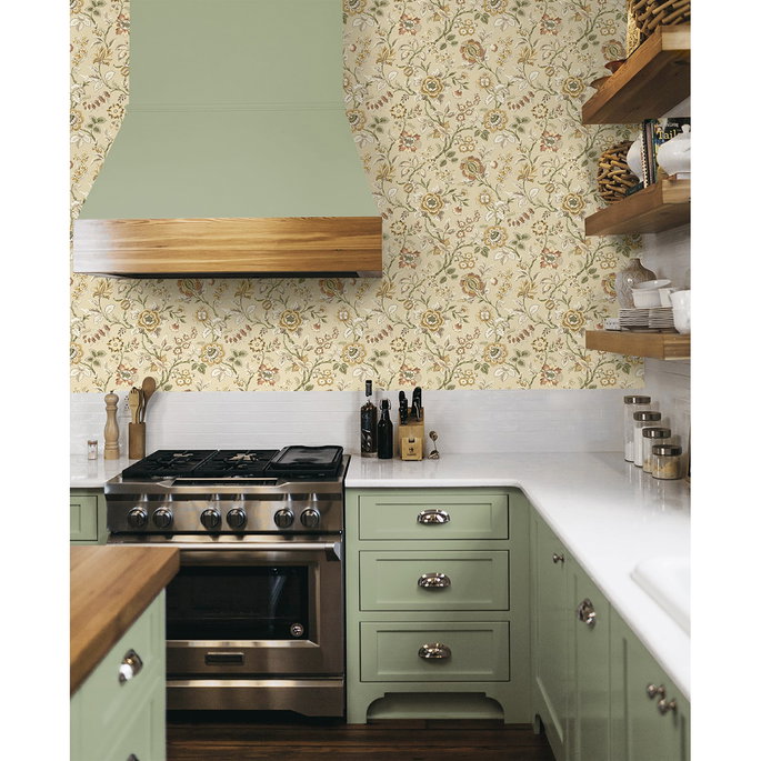 Stacy Garcia Home Peel &amp; Stick Jacobean Floral Trail Latte Wallpaper image 3 of 7