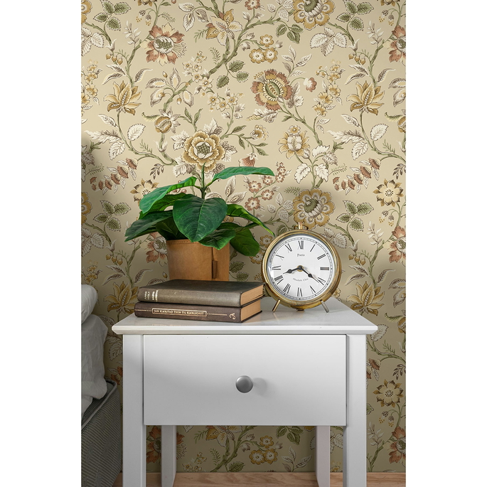 Stacy Garcia Home Peel &amp; Stick Jacobean Floral Trail Latte Wallpaper image 4 of 7