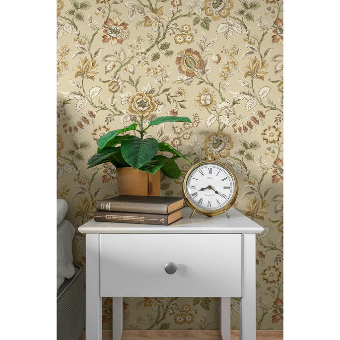 Stacy Garcia Home Peel &amp; Stick Jacobean Floral Trail Latte Wallpaper image 4 of 7