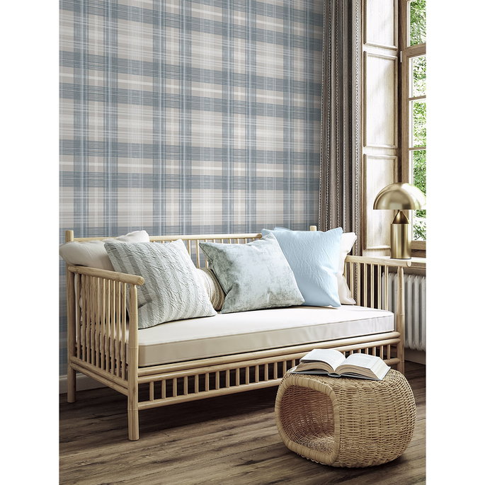 Stacy Garcia Home Peel &amp; Stick Crossroads Plaid Argos Grey &amp; Blue Wallpaper image 2 of 6