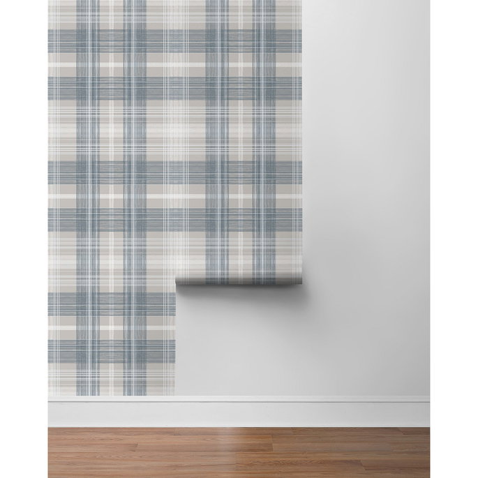 Stacy Garcia Home Peel &amp; Stick Crossroads Plaid Argos Grey &amp; Blue Wallpaper image 6 of 6