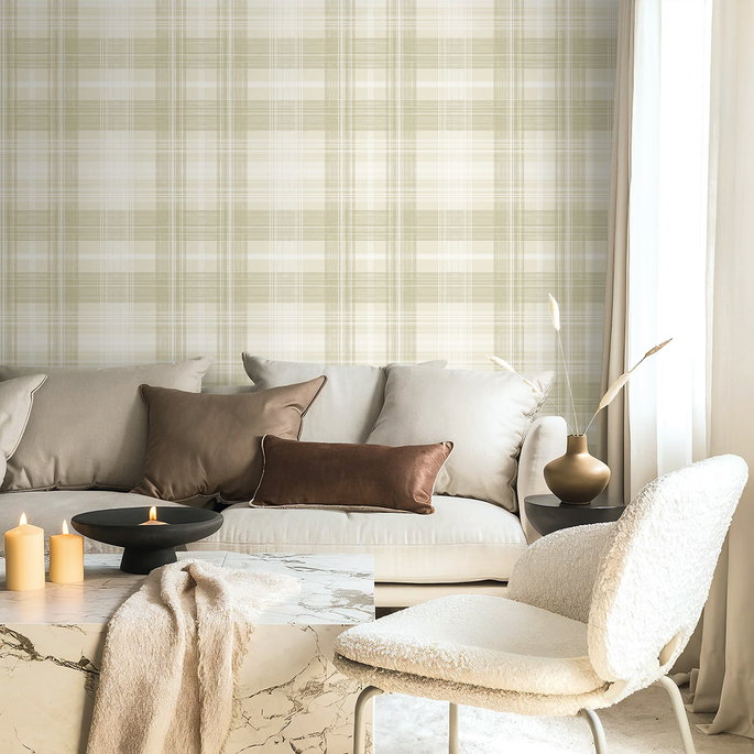 Stacy Garcia Home Peel &amp; Stick Crossroads Plaid Sand Dollar Wallpaper image 2 of 6