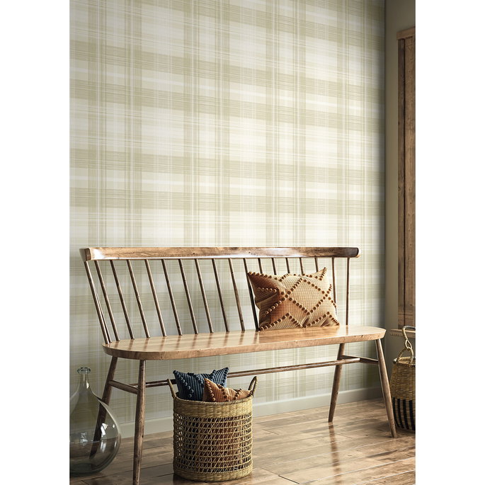 Stacy Garcia Home Peel &amp; Stick Crossroads Plaid Sand Dollar Wallpaper image 3 of 6