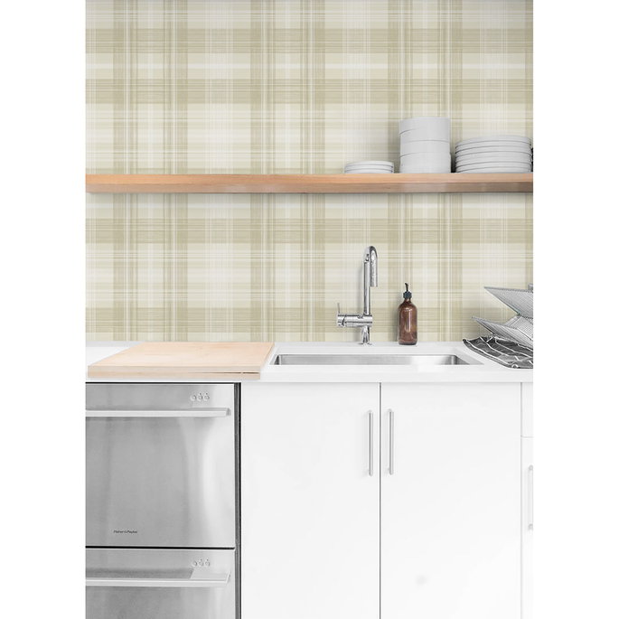 Stacy Garcia Home Peel &amp; Stick Crossroads Plaid Sand Dollar Wallpaper image 4 of 6