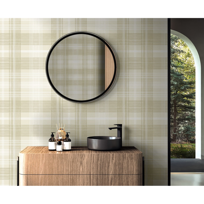 Stacy Garcia Home Peel &amp; Stick Crossroads Plaid Sand Dollar Wallpaper image 5 of 6