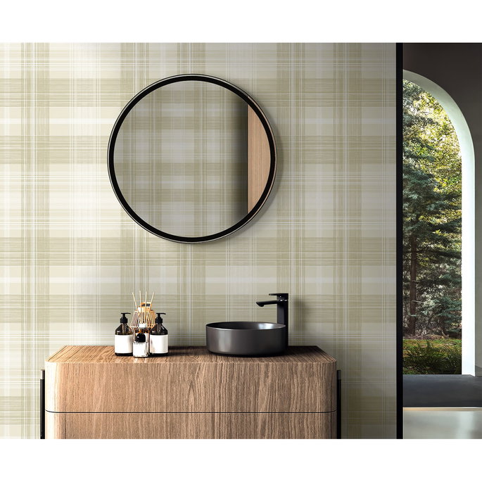 Stacy Garcia Home Peel &amp; Stick Crossroads Plaid Sand Dollar Wallpaper image 5 of 6